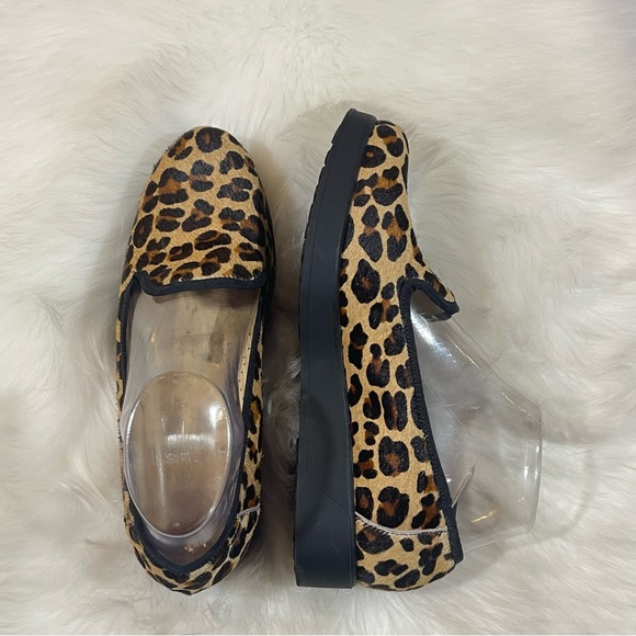 Ukies Alexa Leopard Calf Hair Wedged Platform Loafers - Picture 2 of 8